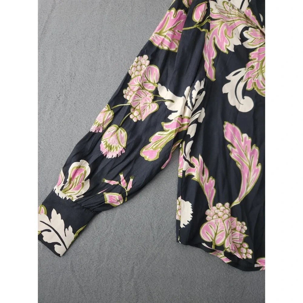 NWT Karen Kane S Black Floral Viscose Blouson Romantic Peasant Shirt Top $148